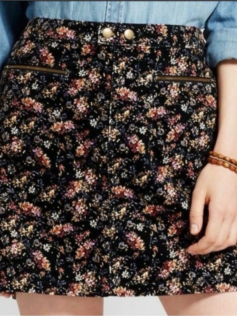 Mossimo Supply Co. Black Floral Mini Skirt with Pink and Gold Accents b164s